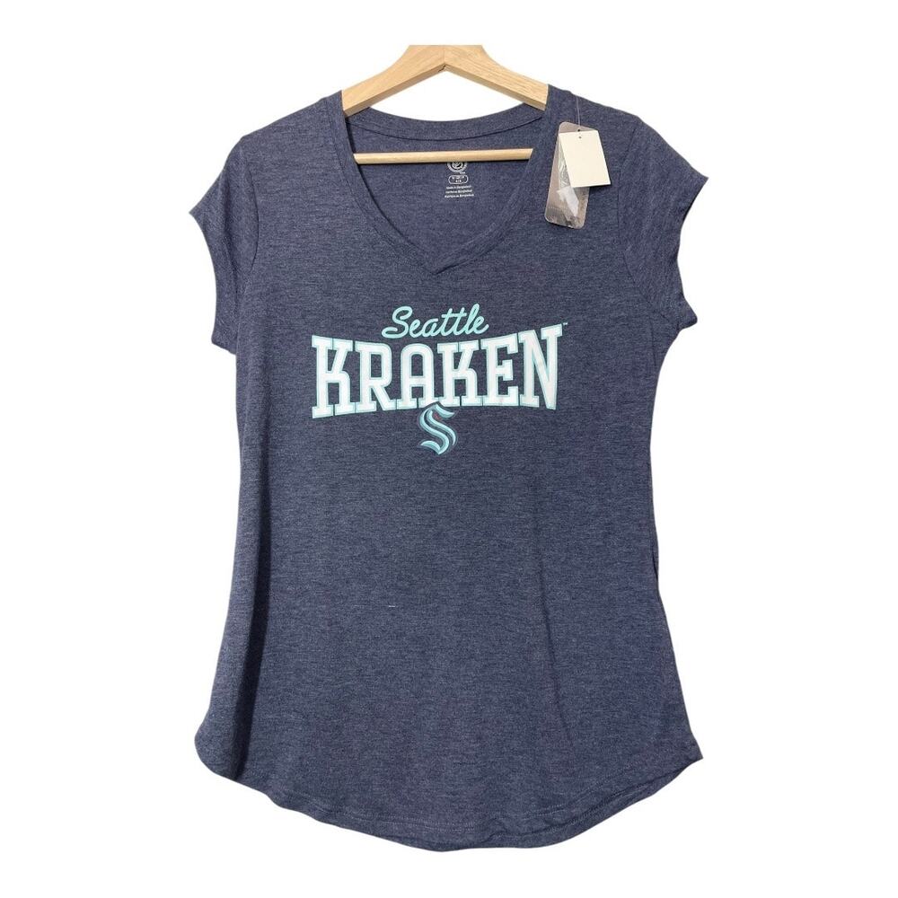 Seattle Kraken NHL Hockey Womens T-Shirt Short Sleeve V-Neck NEW Sz Small